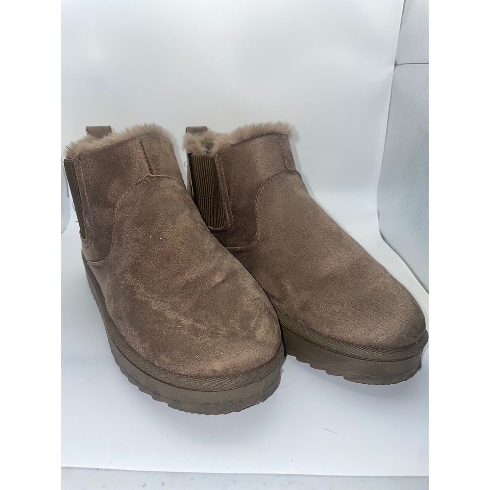 Cozy‎ Faux Suede Fur Lined Ankle Boots Women's Size 36 Chestnut Warm Winter